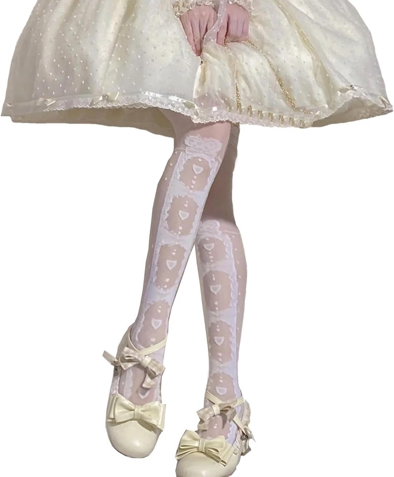 Benefeet Sox Womens Lace Knee High Socks Girls Sheer Mesh Knee High Stockings Cute Fishnet Lolita Calf Sock - Image 2